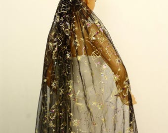 Zwarte glitterster bruidssluier, hemelse paillettensluier