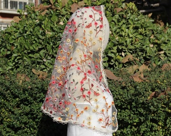 Wildflower veil,mantilla veil,Chapel Veils,Embroidered Veil,Floral Veil,Catholic veil,church veil,Latin Mass veil,chapel scarf,christian