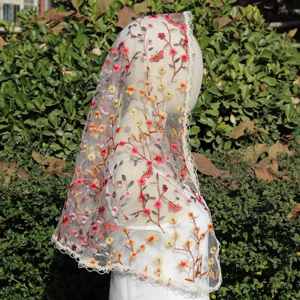 Wildflower veil,mantilla veil,Chapel Veils,Embroidered Veil,Floral Veil,Catholic veil,church veil,Latin Mass veil,chapel scarf,christian