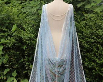 blue glitter wedding cape,sparkly wedding cape,bling wedding cape,sparkling bridal cape, sequins draped wedding cape,shoulder cape