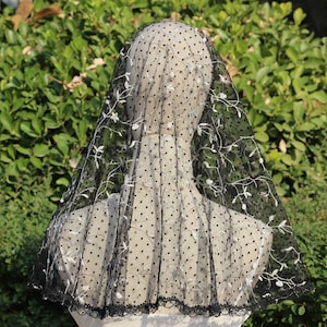 black Catholic veil,church veil, Latin Mass veil,mantilla veil,chapel scarf,christian mantilla,christian veil,Lace Shawl Wrap,chapel veil