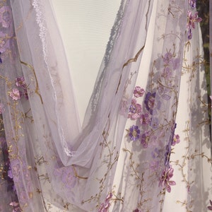 Purple Floral Embroidered Wedding Cape, Tulle Flower Cape