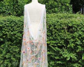 wildflower wedding cape,floral embroidered bridal cape,floral wedding cape,colorful wedding veil,embroidered flower cape,floral cape veil