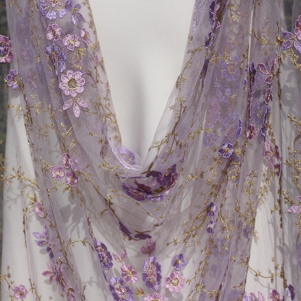 Purple Floral Embroidered Wedding Cape, Flower Tulle Shoulder Cape