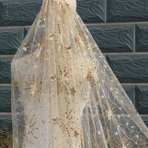 Celestial Gold Tulle Wedding Veil,Golden Star Wedding Veil With Moons,sparkly Celestial Bridal Veils,Embroidered Veil,Sparkle Sequined Veil