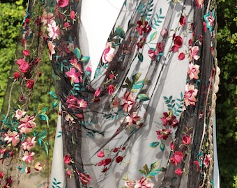 Embroidered Floral Wedding Cape, Flower Bridal Dress Veil