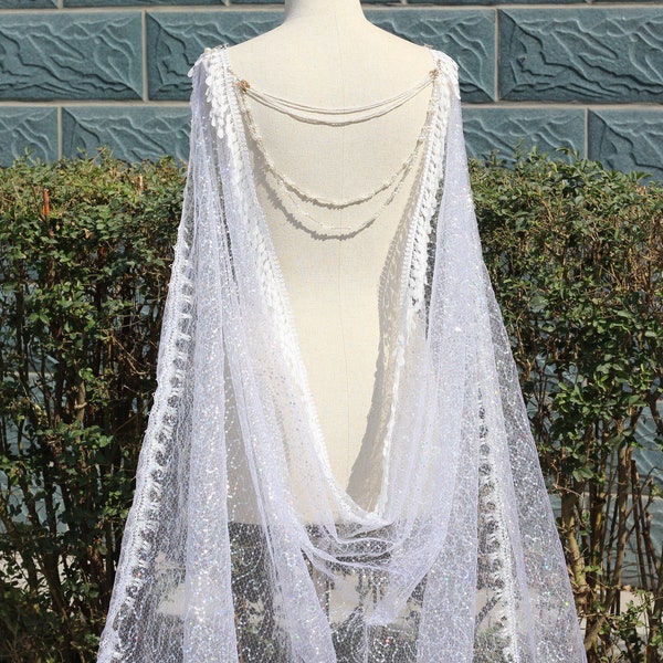 bridal cape veil with bridal back jewelry,shoulder cape,Sparkly Shiny Wedding Cape Veil,Bling Bling Wedding Cape Shiny Cape Glittering Cape,