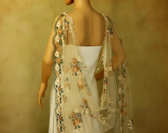 Floral Embroidered Bridal Cape,Wildflowercape,wedding dress cape