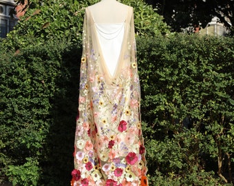 colorful floral cape,colorful cape veil,floral embroidered cape,flower cape,floral cape veil,wedding cape veil,wildflower cape,dress cape