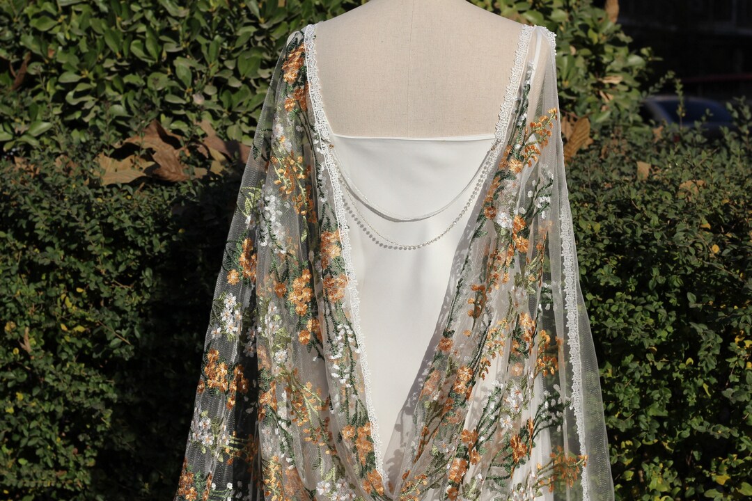 Floral Embroidered Bridal Cape, Flower Wedding Veil - Etsy