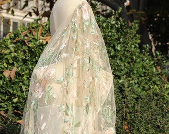 Embroidered Floral Wedding Veil, Unique Garden Flower Bridal Veil