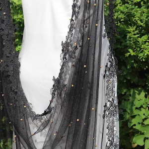 Schwarzer Perlen Hochzeit Cape Schleier, Braut Schulter Bolero
