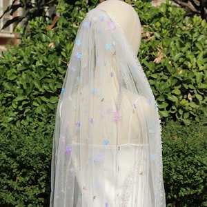 glitter celestial veil,star veil,moon veil,celestial wedding veil,sparkle veil,sequin veil,Glitter Star Veil,unique wedding veil