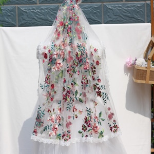 veil wedding floral,short floral veil,flower embroidery veil,mini floral veil,embroidered floral bridal veil,flower wedding veil colorful