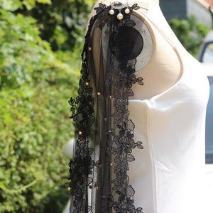 black pearl cape,Black Cape Veil with Pearls,wedding cape veil,pearl bridal wedding cape,shoulder cape veil,Black Pearls Bolero for Bride image 8