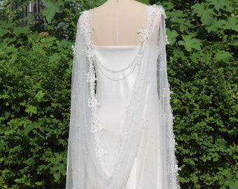 Pearl Wedding Cape Veil, Lace Bridal Shoulder Cape