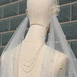 Bride bridal Headpiece Veil,vintage wedding hair piece veil,Wedding Hair Accessories Veil,Drape Veil With pearl boho veil,hair chain veil