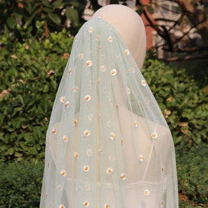 green Embroidered Veil,Floral Veil,flower veil,wildflower veil,embroidery veil,Floral wedding Veil,unique veil,mantilla wedding veil
