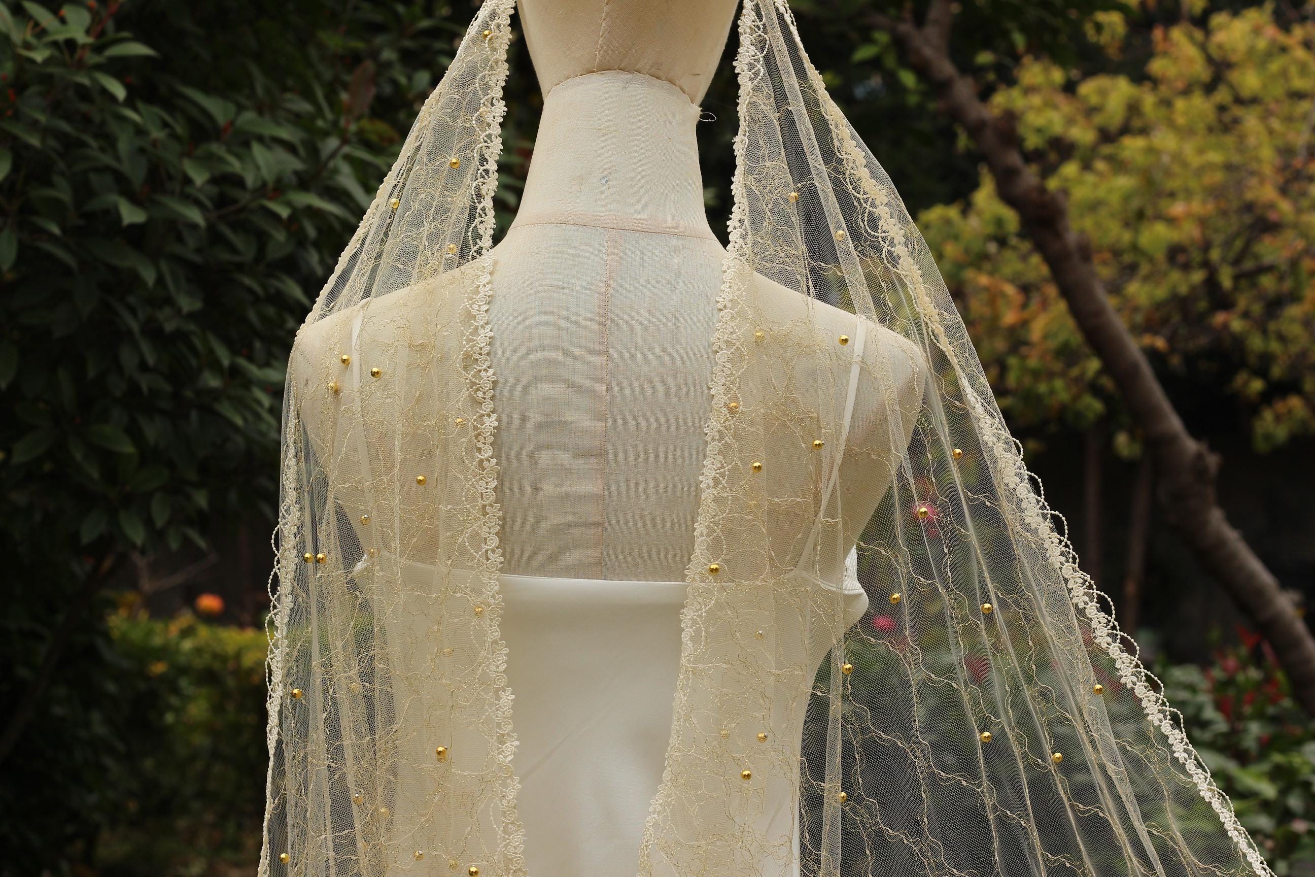 Wedding Veil With Pearls dreamy ✨✨? Elegant New Pearly Long Veil | Pearl Bridal Veil – Grace Loves Lace US main image 3