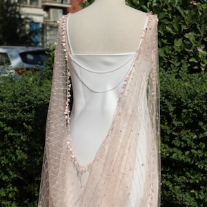 Tulle Cape with Pearls,Pearl Cape Veil,sheer cape,shoulder cape,Pearl Wedding Cape Veil,Draped Cape Veil,Dress Cape,Pearl Bridal cape veil