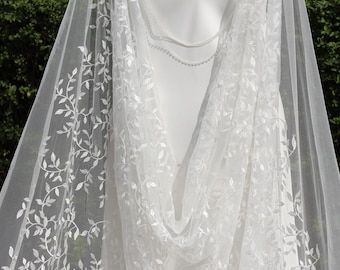 Embroidered Floral Wedding Cape Veil, Sheer Bridal Cape