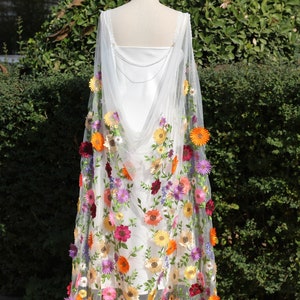 Embroidered Floral Bridal Cape, Colorful Wildflower Wedding Veil