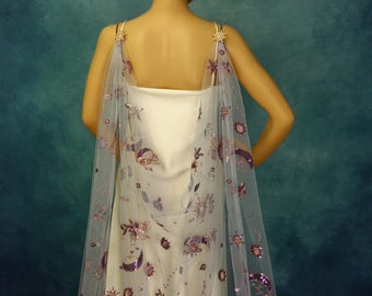 Purple Celestial Wedding Cape, Glitter Star Bridal Veil