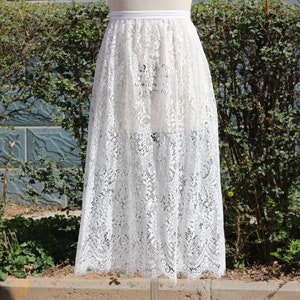 white Lace Skirt,women lace skirt gift,Lace Sheer See Through Skirt,transparent skirt,overskirt,girl skirt lace,lace flower skirt