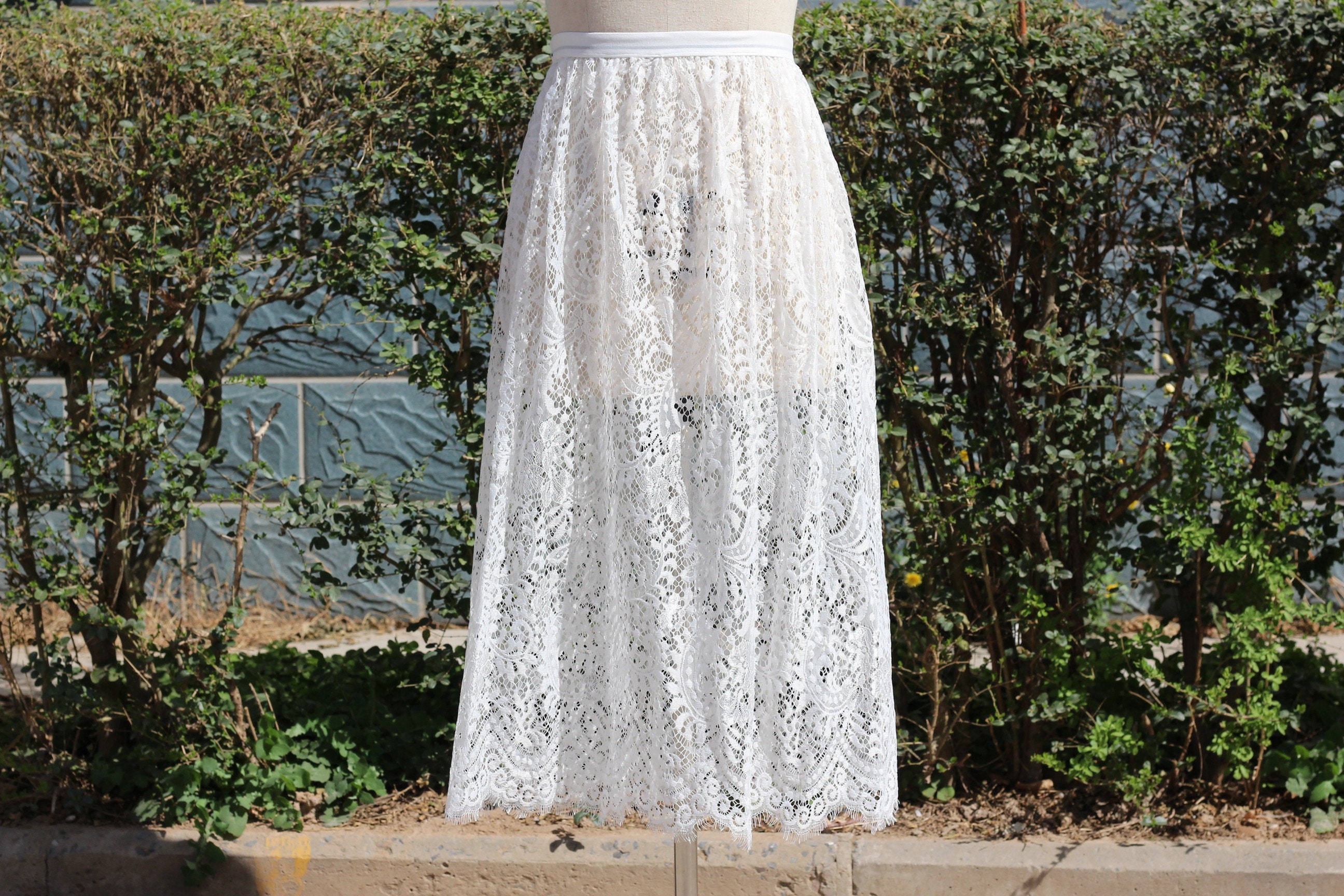 White Lace Skirt,women Lace Skirt Gift,lace Sheer See