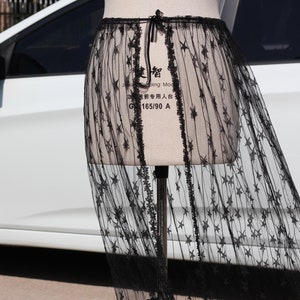 Black sheer star mesh skirt,black mesh skirt,sheer black skirt,Open Front Sheer,See-through Skirt,transparent skirt Festival,Beach Cover-Up