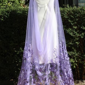 Purple Floral Wedding Cape, 3D Embroidered Bridal Veil