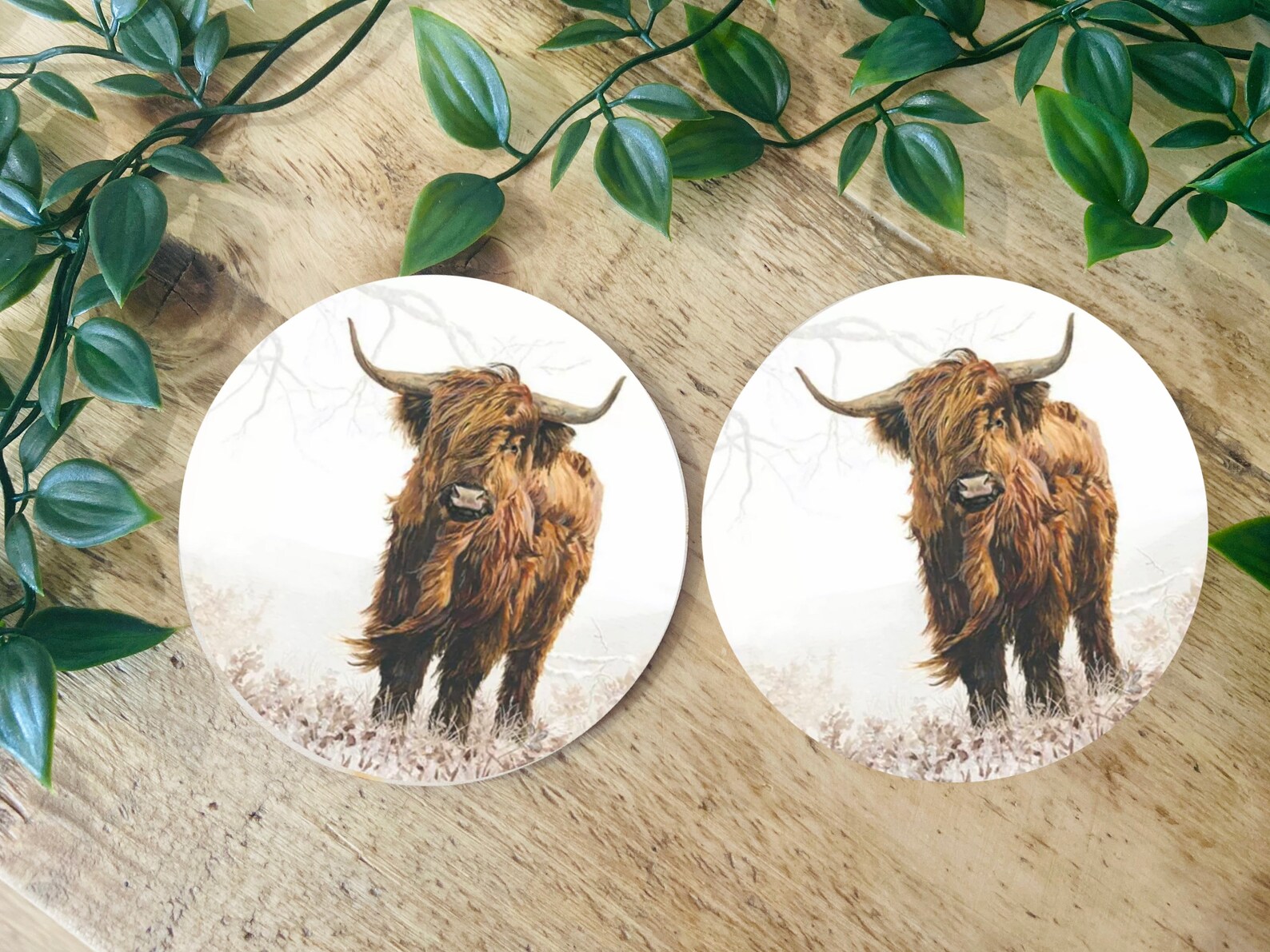 Highland Cow wooden coasters set Etsy