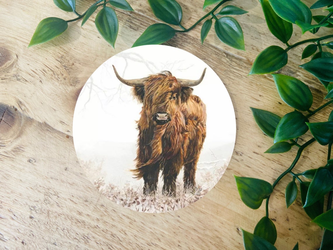 Highland Cow wooden coasters set Etsy