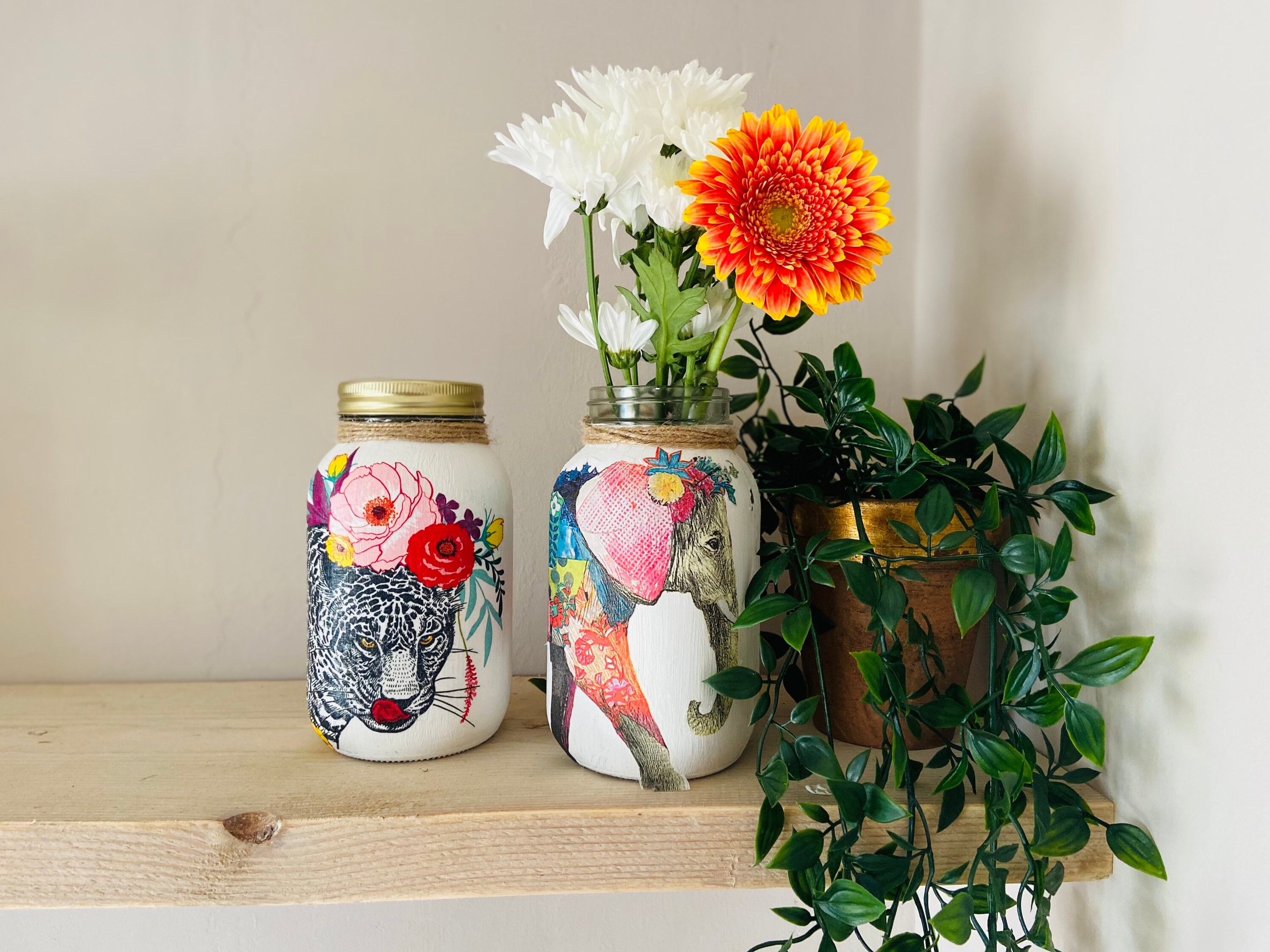 Personalised decoupage mason jar Kilner jar Leopard jungle Etsy