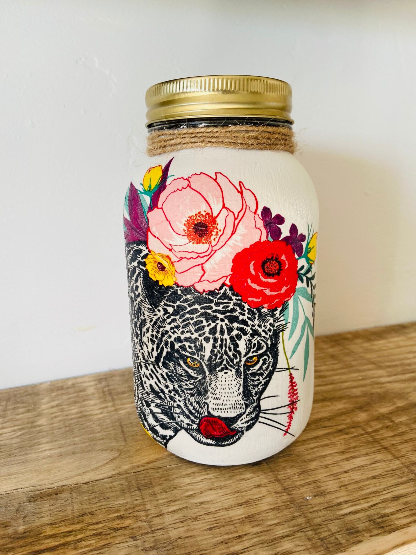 Personalised decoupage mason jar Kilner jar Leopard jungle Etsy