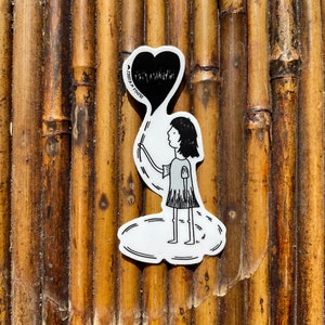 Girl With Heart-Shaped Balloon Illustrated Sticker
