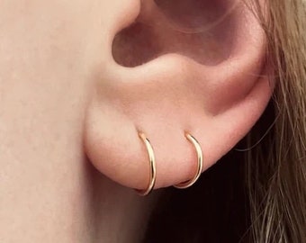 14K SOLID Gold Clicker Earring,18g, 16g White Gold, 6mm, Gold Cartilage Hoop, Rook, Tragus, Nose, Septum, Ear