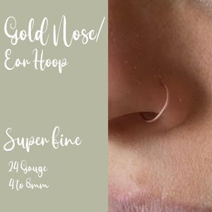 Gold Nose Ring 24g | Very Thin Cartilage Earring | Nose Ring | Delicate 14K Gold Filled | Piercing Hoop, Ear Hoop, Helix, Lobe | Gift