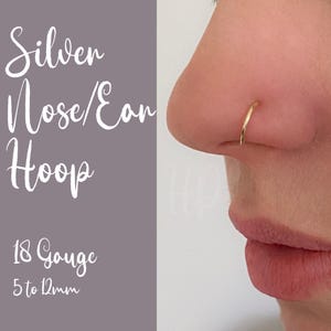 Silver Nose Hoop | Earring Silver NOSE Ring, 18g Hoop, Nose, Helix, Ear, Lobe, Rook, Tragus, Small |Gift