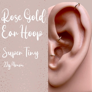Knorpelohrring 4 mm | Rose Gold TINY Hoop Ohrring 4 mm, 14K Rose Gold, Helix, Rook, Tragus, Knorpel, 22 Gauge | Geschenk