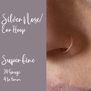 Silver Nose Ring | Thin, 24g | Nose Hoop | Cartilage Earring | Sterling Silver | Nose Ear Piercing |4mm to 8mm | Gift