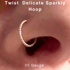 Gold Nose Ring, 14K Twist Design, Delicate Hoop, 20g, Handmade, Hypoallergenic.   017