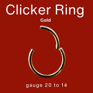 Gold Clicker Hoop Nose Ring, Septum or Cartilage Hoop, Gold Plated Titanium, Nickel Free & Swim Safe.  018