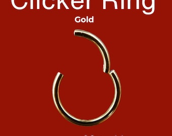 Gold Clicker Hoop Nose Ring, Septum or Cartilage Hoop, Gold Plated Titanium, Nickel Free & Swim Safe.  018