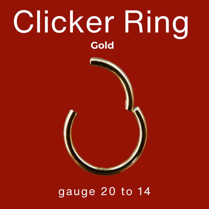 Gold Clicker Hoop Nose Ring, Septum or Cartilage Hoop, Gold Plated Titanium, Nickel Free & Swim Safe. 018 image 1