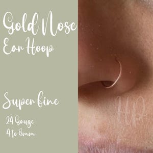 Gold Nose Ring 24g |Cartilage Earring Small Hoop Earring, Very Thin Piercing Ring | Nose Hoop, Helix, Rook, Minimalist Earring | Gift