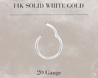 14K SOLID Gold Clicker Earring, 20g, White Gold, 6mm, 7mm, Gold Cartilage Hoop, Rook, Tragus, Nose, Septum, Ear
