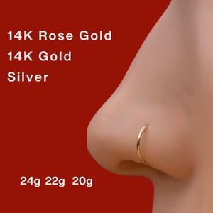 14K guldfylld näsring, roséguld, silver – 20G/22G/24G minimalistisk, lätt, handgjord. 029