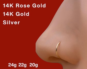 14K Gold Filled Nose Hoop, Rose Gold, Silver – 20G/22G/24G  Minimalist, Lightweight, Handmade. 029