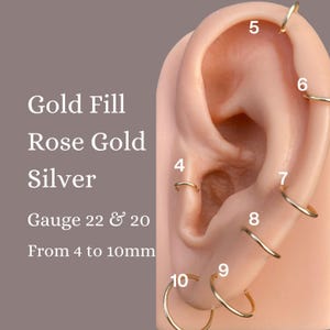 Cartilage Earring |  Gold Nose Ring | Rose Gold Hoop | Silver Nose Ring | Cartilage Helix, Rook, Minimalist Hoop,  22g & 20g, 4 to 10mm Gift